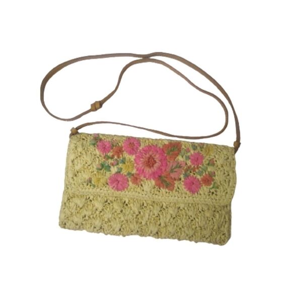 Lucky Brand Handbags - Lucky Brand Floral Straw Crossbody Shoulder Bag